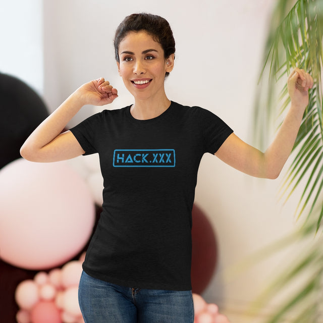 HACK.XXX (Women's Tee, Black+Cyan)