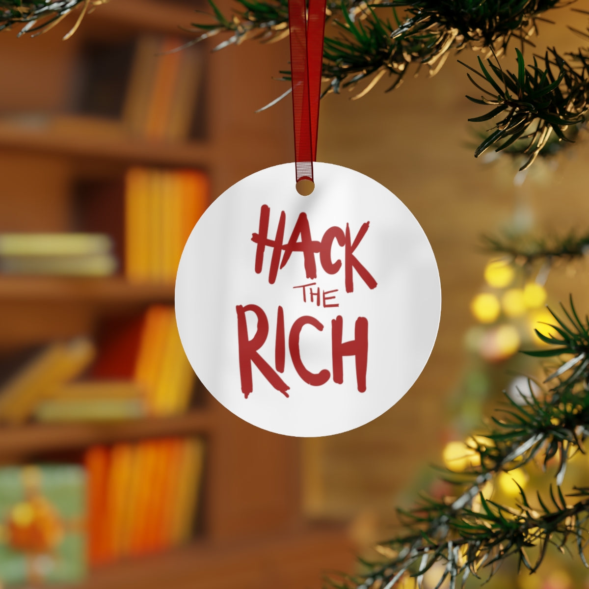 Hack the Rich Metal Ornaments